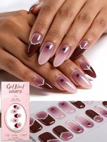 16片半固化凝胶美甲贴纸，甜美个性化情人节爱心闪粉水晶美甲贴纸，甜美渐变黑到裸粉色，日常和派对无缝过渡，需使用UV灯固化，持久耐用，适合女性和女孩日常、情人节、派对DIY美甲用品 - 紫色 - 查看 2