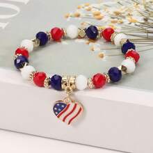 1 Piece Artistic Personalized Red White Blue American Emblem Beaded Bracelet, Color Mix Design Unisex Wristband, Fashion All-Match Jewelry For Men And Women - Pha lê Hoa Kỳ - Xem 4