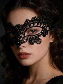 1pc Luxury Lace Eye Mask, Suitable For Masquerade Ball, Costume Accessory, Comfortable Wear, Ideal For Festivals, Halloween, Christmas Parties - Black - View 13