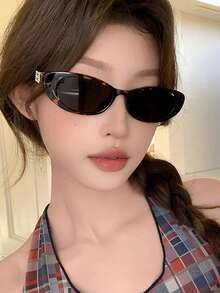1副女士猫眼小框装饰镜腿时尚多功能街头风高端时尚眼镜 - 彩色 - 查看 7