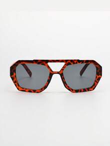 Women Men Leopard Print Bohemian Retro Aviator Sunglasses, Classic Plastic Frame Fashion Glasses, Summer Holiday Essential Vintage UV Protection Shades For Beach Travel Driving Daily Wear - Grey - View 2