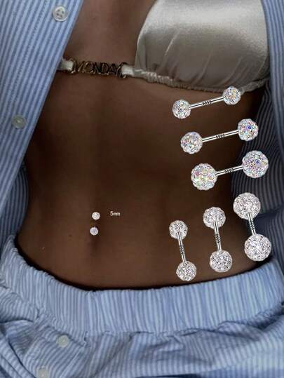 1pc S925 Sterling Silver Polished Ball Navel Piercing, White Diamond 4mm, White Diamond 5mm, White Diamond 6mm, Colored Diamond 4mm, Colored Diamond 5mm, Colored Diamond 6mm, Suitable For Daily Wear, Best Gift For Girlfriend, Mother, Sister