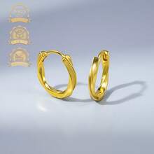 S925银黑色树脂圆形简约女士耳环 - 金色 - 查看 6