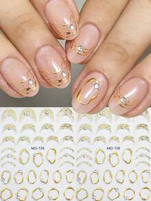 Adesivi per unghie stile francese 3D con bordo geometrico asimmetrico dorato e argentato, cornice asimmetrica, design a strisce graffiti e linee francesi, adesivi per unghie autoadesivi olografici fai-da-te in stile Y2K, decorazioni per salone di unghie e forniture per unghie - Multicolore - Visualizzare 3