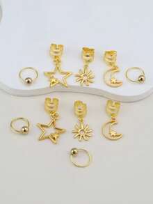 10件套女孩编织发饰组合，月亮星星发夹，时尚个性化编织装饰，金属吊坠，Y2K派对，朋克风礼物，适合女孩，音乐节，女孩发饰，派对装饰，金色金属饰品，礼物，旅行，女孩礼物，发饰 - 彩色 - 查看 4