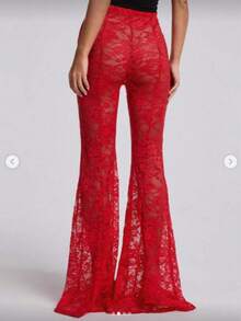 Quần tây nữ trang trọng phối ren, thích hợp cho các buổi dạ hội mùa hè. - Đỏ - Xem 2
