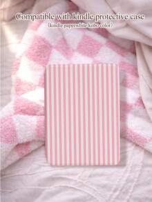 1pc Pink Striped Pattern Protective Case, Suitable For Kindle 10th, Kobo Colour, Kindle 11th, Kindle Paperwhite 5, E-Book Protective Cover With Auto Wake/Sleep Function, Lightweight And Convenient, Perfectly Fit To Protect Your Reading Device, Romantic Gift - Multicolor - View 1