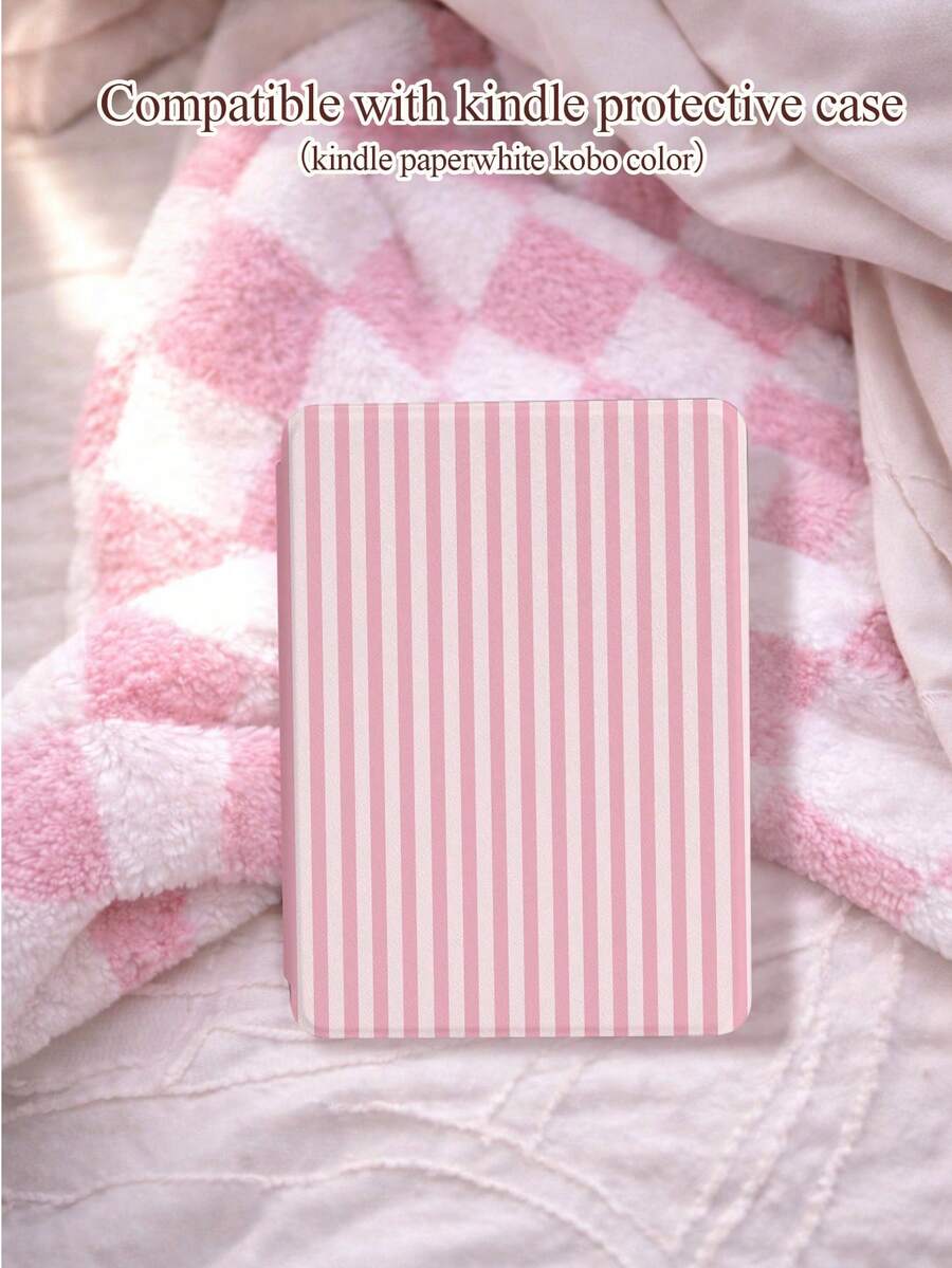 1pc Pink Striped Pattern Protective Case, Suitable For Kindle 10th, Kobo Colour, Kindle 11th, Kindle Paperwhite 5, E-Book Protective Cover With Auto Wake/Sleep Function, Lightweight And Convenient, Perfectly Fit To Protect Your Reading Device, Romantic Gift - Multicolor - View 1
