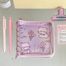 1pc A7 Plaid Transparent Loose Leaf Zipper Bag, Animal Cartoon Pattern, PVC Zipper Binder Folder, Zipper Budget Binder Cover, Suitable For Cash Envelope System, Photo Card Album, Journal Planner, Planner, Photo Card Planning Diary Album - A7 - View 9