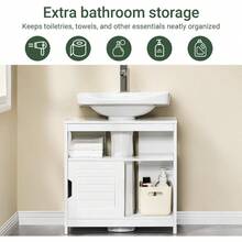 Mueble para Baño Armario Baño Lavabo Mueble Bajo Lavamanos Armario Organizador Pedestal Sink Cabinet Ideal para Almacenamiento y Organización del Baño FRG128-II-W (Desagüe al Suelo) - Desagüe al suelo - Ver 4