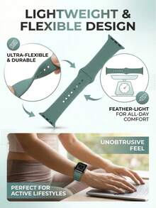 1条男女通用硅胶运动表带，兼容 38mm 40mm 41mm 42mm 44mm 45mm 46mm 49mm，舒适透气，适用于Series 11 10 9 8 7 SE3 6 5 4 3 2 1 Ultra 3/2/1，适合日常佩戴和健身，智能手表表带配件，送给男士、女士和朋友的绝佳礼物，休闲运动表带，兼容，表带替换装。 - 青色 - 查看 5