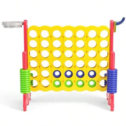 Gaint Connect 4, Giant Connect 4 Garden Family Game With Basketball Hoop, 42 Giant Rings And Four In One Game Set To Play, Family Entertainment(Yellow)
