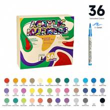 Set de 12/24 colores de rotuladores de pintura acrílica, sistemas de color clásicos, metálicos, macarons y tonos de piel disponibles, suministros de arte y pintura para estudiantes, opacos, lavables y de secado rápido - Marcador líquido recto - Ver 12