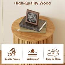 Round Fluted Nightstand, Mid Century Modern Tall Side Table With Storage, End Table With Sliding Tambour Doors, Adjustable Shelf, Small Wood Bedside Table For Bedroom,Living Room,Office - Mustard Yellow - View 5