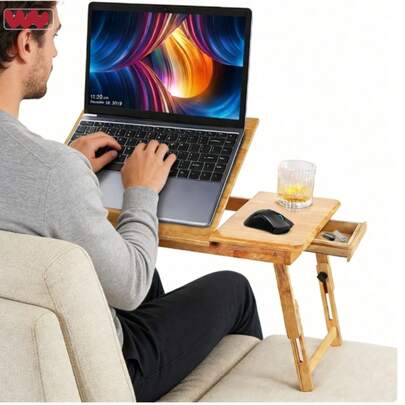 Table pour ordinateur portable, table pour cahier, table de travail en bambou, table à dessin et table de chevet, 66 x 30 x 35 cm