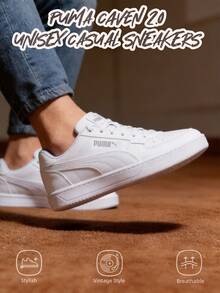 Puma Caven 2.0 男女款轻便舒适休闲运动鞋 - 彪馬白-銀色 - 查看 1