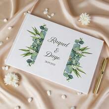 Personalized Wedding Guest Book, Horizontal Wedding Book With Letter Name, Hardcover Wedding Guest Book, Wedding Guestbook, Customized Eucalyptus Wedding Guestbook, Wedding Keepsake, Wedding Scrapbook, Wedding Book, 36-Page Wedding Guest Book, Single-Sided Customized Wedding Guest Book, Cover Customized Wedding Guest Book - White - View 2