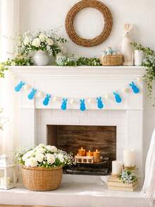 1pc Easter Bunny Wreath, Pink & Blue Felt Rabbit Banner, Spring Holiday Party Decor, Boho Floral Garland, Holiday Home Wall Decor, Lightweight Fabric Party Banner, Living Room Fireplace Mantel Decor, Rustic Boho Easter Decoration, Spring Event Decor, Colorful Felt Animal Wreath - Multicolor - View 8