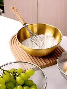 3 peças/1 peça Tigelas de Mistura de Aço Inoxidável Dourado com Marcas de Medição, Adequadas para Salada, Frutas, Massa, Fácil de Limpar, Tema de Feriado, Uso ao Ar Livre, Superfície de Metal Escovado, Tamanho Redondo 6,69", 7,48", 8,66" - Dourado - Visão 8