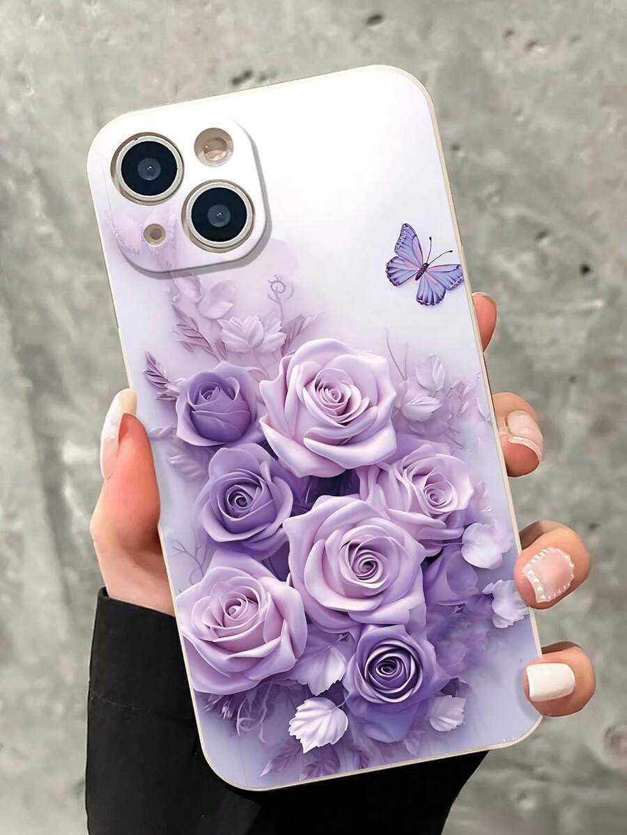 精准开孔边缘紫色蝴蝶花朵彩绘防震手机壳，兼容 14 Pro Max、13、11、XR、7/8、Galaxy S24、A03s、A04、A12、A13、A14、A21s、A22、A23、A24、A32、A33、A34、A51、A52、A53、A54、A71、A72、A73、S20 FE、S21、S22、Redmi 9、9A、10A、10C、Note 9、Note 10、Note 11、Note 12、12C