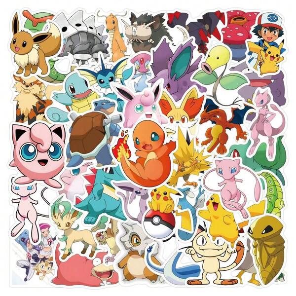 Waterproof Cartoon Decorative Stickers, Including Popular Pokemon Characters Like Pikachu And Eevee. These Stickers Have Rich Patterns, Are Waterproof And Wear-Resistant, And Can Be Used To Decorate Phone Cases, Skateboards, Luggage, Notebooks, Water Bottles, Helmets, Planners, Storage Boxes, And More.