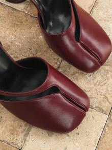 Women's Fashion High Heel Burgundy Peep Toe Sandals, New Spring/Summer Square Toe Slip-On Casual/Party/Holiday Mule Shoes With Buckle Criss-Cross Strap Thick Heel - Burgundy - View 6