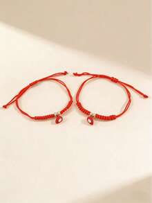 2条/套磁性心形情侣手链，适合情人节爱情手链 - 紅色 - 查看 5