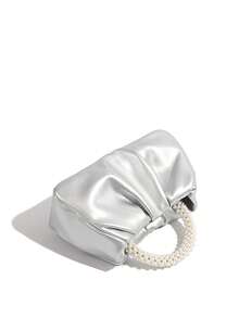 Elegant Pleated Pearly Cloud Crossbody & Handbag, Versatile & Chic Valentine's Day Gift - Silver - View 3
