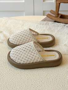 1 Pair 2026 Summer New Kids Lace Slippers, Girls Soft Bottom Breathable Closed Toe Mules, Fashionable Casual Shoes - Beige - View 5