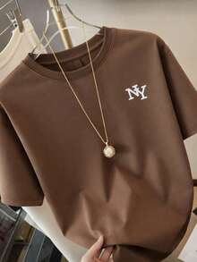 Unisex NY Crew Neck T-Shirt Blouse - Rust Brown - View 1