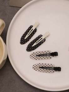 4pcs Black & White Polka Dot Hair Clips, Seamless Bangs Clips, Stylish Side Hairpins, High-End Alligator Hair Clips - Multicolor - View 2