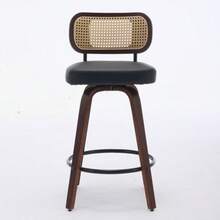 Set de 2 tabourets de bar Haut - tabouret de bar haut en rotin de 26 pouces avec dossier en rotin, siège rembourré, artisanat en noyer, tabouret de bar pivotant Island counter / counter (noir noyer), DE1866BK - Tabac - Voir 2