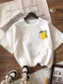 LIMON CELLO 柠檬图案T恤，女士休闲圆领短袖简约T恤，夏季度假沙滩装 - 彩色 - 查看 3