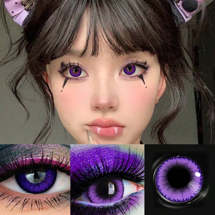3D Contact Lens Case Kit, Portable Travel Accessory For Daily Outdoor Use, Festive Gift,Halloween Cosplay Exclusive, Costume Party, For Daily Life, Parties, Concerts, Christmas And New Year Makeup - Màu tím - Xem 1