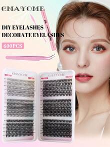 600/570pcs Individual Lashes, D-Curl Volumizing Mixed Styles False Eyelashes Extension Kit With Glue, Tweezer, Brush, 8-18mm Feathery Lashes, Suitable For Beginners DIY At Home, Suitable For Daily, Wedding, Party, Outdoor, Travel, Holiday Occasions - White - View 4