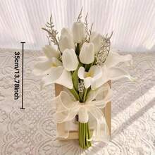 浪漫白色郁金香人造花束，婚礼摄影道具，新娘捧花，婚礼，情人节，家居装饰，礼物，生日，毕业典礼 - 彩色 - 查看 7