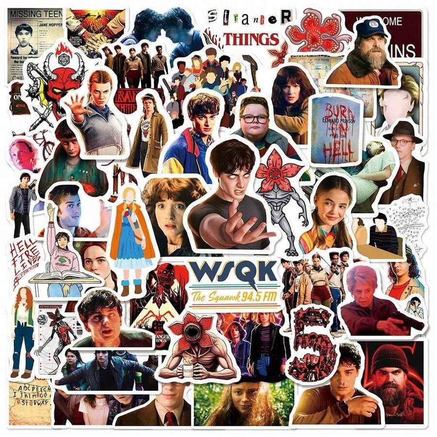 51pcs Season 5 Sticker Collection - Popular Fan Favorite Items, Including Character Stickers Of Will And Eleven, Chief Hopper's Iconic Waffle, Alexei's Beloved Slushie, And Other Iconic Symbols From The Series - Multicolor - View 1