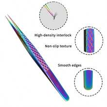 2pcs Stainless Steel Eyelash Tweezers, Multi-Functional Eyelash Tools - Multicolor - View 2