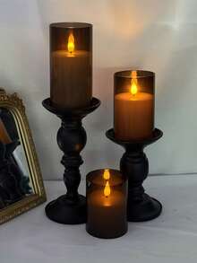 3pcs/Set 3D Flame Flickering Flameless Candles, Battery Operated Realistic Candle Light, With Timer Remote Control, Suitable For Christmas, Halloween, Valentine's Day, Dining Table, Wedding, Party, Gift - Black 3D LED Beads - View 3
