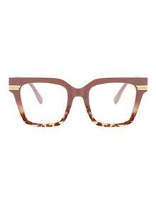 1 Pair Women's Retro Contrast Color Square PC Frame Glasses, Boba Tea Top & Leopard Print Bottom, Fashionable & Personalized - Multicolor - View 3