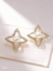 1对可爱星星耳钉，时尚日常及派对佩戴耳环，女士款 - 金色 - 查看 9