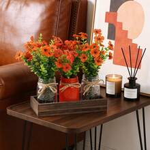 Rustic Wedding & Home Centerpiece: 3-Piece Mason Jar Vase Set On Decorative Wooden Tray – Farmhouse Kitchen, Dining Room, Living Room Decor - 橙色(雛菊) - 查看 5