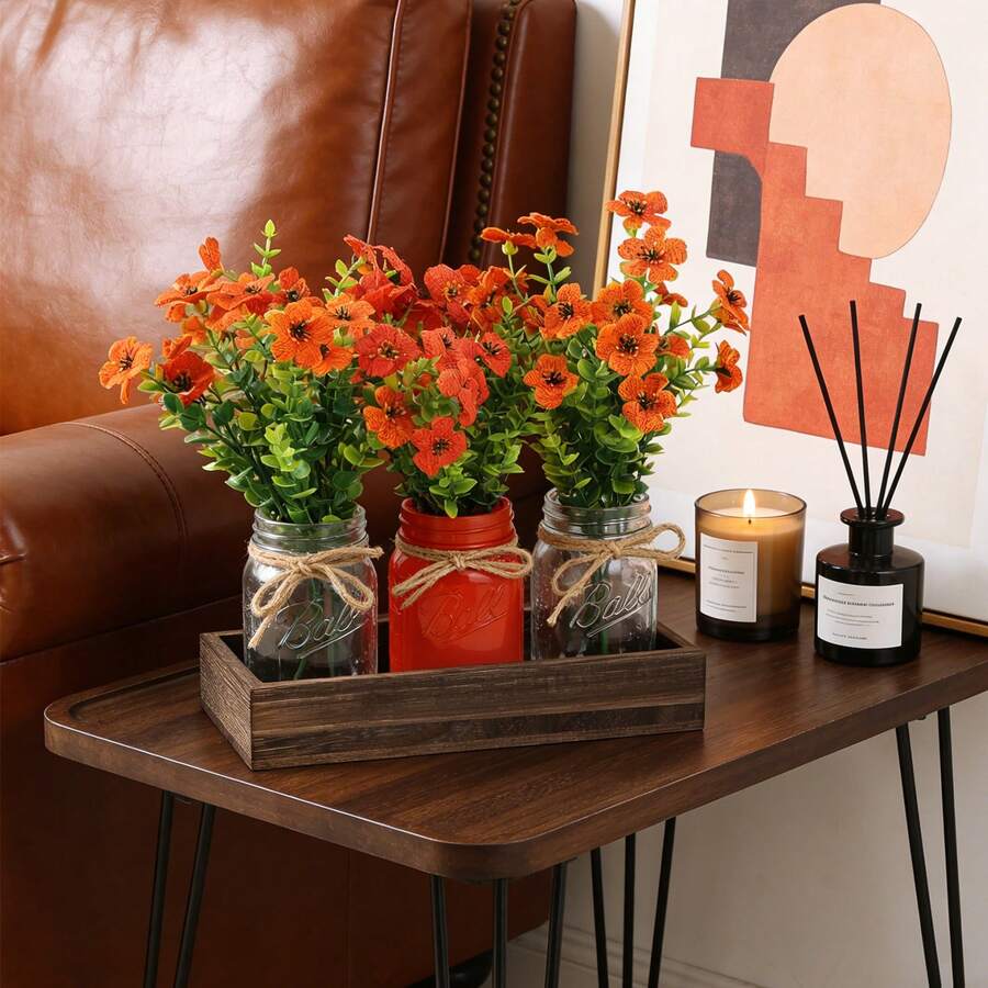 Juego de luces de flores en tarros de cristal, frascos de vidrio decorativos con iluminación floral para bodas, fiestas y decoración del hogar, kit de iluminación de estilo rústico vintage. - Naranja (Margarita) - Ver 1