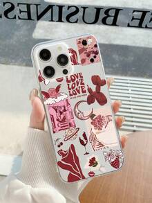 甜美酷炫拼贴透明手机壳 | 爱心主题浪漫ins风 | 情人节手机壳 | 复古天使、气球狗、月亮、酒杯、花朵、蝴蝶图案手机壳，兼容和Galaxy手机壳，兼容 16/17/17 Pro Max/12 Pro，国际版，非国内版 - 無色 - 查看 4