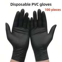 100 chiếc găng tay dùng một lần màu đen bằng PVC dành cho nhà bếp và phục vụ thực phẩm, găng tay salon và gia đình; 100 chiếc găng tay nitrile đàn hồi cao dùng một lần màu đen. - 100 miếng màu đen - Xem 9