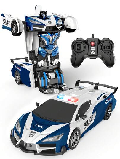 1pc Remote Control Transforming Car, Transforming Robot Toy With Remote Controller, 360° Drifting, Dynamic Lighting, Plastic Material, Button Control, Battery Powered, Suitable As Cool Christmas And Halloween Gift. 2.4Ghz Remote Control Car, One-Key Auto Transformation Robot, With Lights LED Lighting, One-Key Transformation And 360° Rotation Drift, Transforming Toy For Children 5-6-7-9+ Years Old Boys/Girls, A Birthday Surprise Gift And Christmas Gift