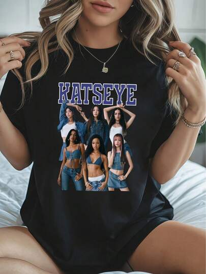 KATSEYE TOUR Grafik-Muster Damen Winter T-Shirt, NOISTA Damen Bekleidung, Loose Fit Damen T-Shirt, Damen Bedrucktes T-Shirt, Damen Kurzarm T-Shirt, Sommer Top, K-Pop Warrior Serie, Damen Bekleidung, Damen Sommerbekleidung, Strickpullover, Party Outfit, Damen Kapuzen-Set, Winter Set, Damen Sommerkleidung, Y2K Stil, Kurvengeschnitten