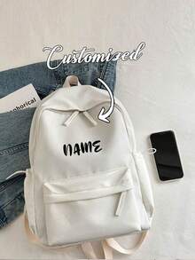 1 Pc Customized Name Stylish Classic Basic Solid Color Backpack, With Laptop Compartment Bookbag,Adjustable Straps & Spacious Multiple Pockets Student Bag,Lightweight High-Capacity Casual Travel Backpack,Available Multiple Colors Perfect For Teens/Students/Graduates Ideal For Daily Use, Outings, Travel, School & Back-To-School - Multicolor - View 2