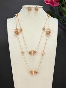 3pcs/Set Bohemian Faux Pearl Earrings, Long Necklace Jewelry Set, For Women Party Dress Festival Accessories - Yellow Gold - View 1