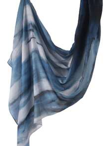 1件装女士休闲水彩头巾/围巾，波西米亚蓝色大理石纹图案，适合搭配阿巴雅长袍，休闲购物穿着。 - 藏蓝色 - 查看 4